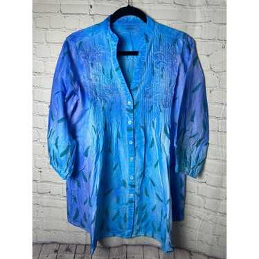 DAKIDAYA LADIES BLUE WATERCOLOR PRINT LONG SLEEVE… - image 1