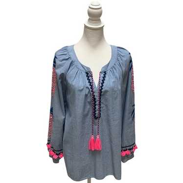 Lilly Pulitzer Haddie Tunic Top Bluebell Embroider