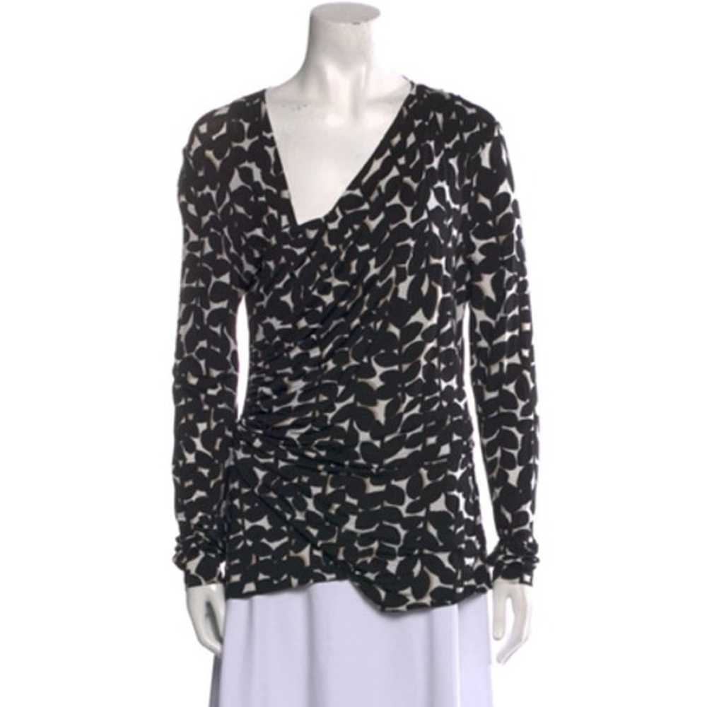 Max Mara Print Asymmetrical V Neck Long Sleeve Bl… - image 1