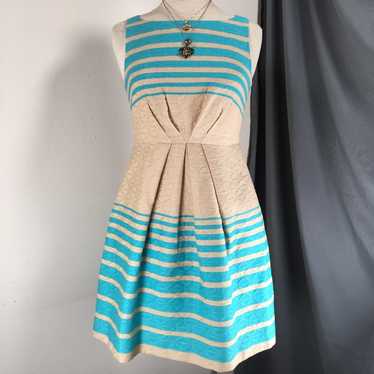 Taylor 60's Style Turquoise & Beige Stripe Tapest… - image 1