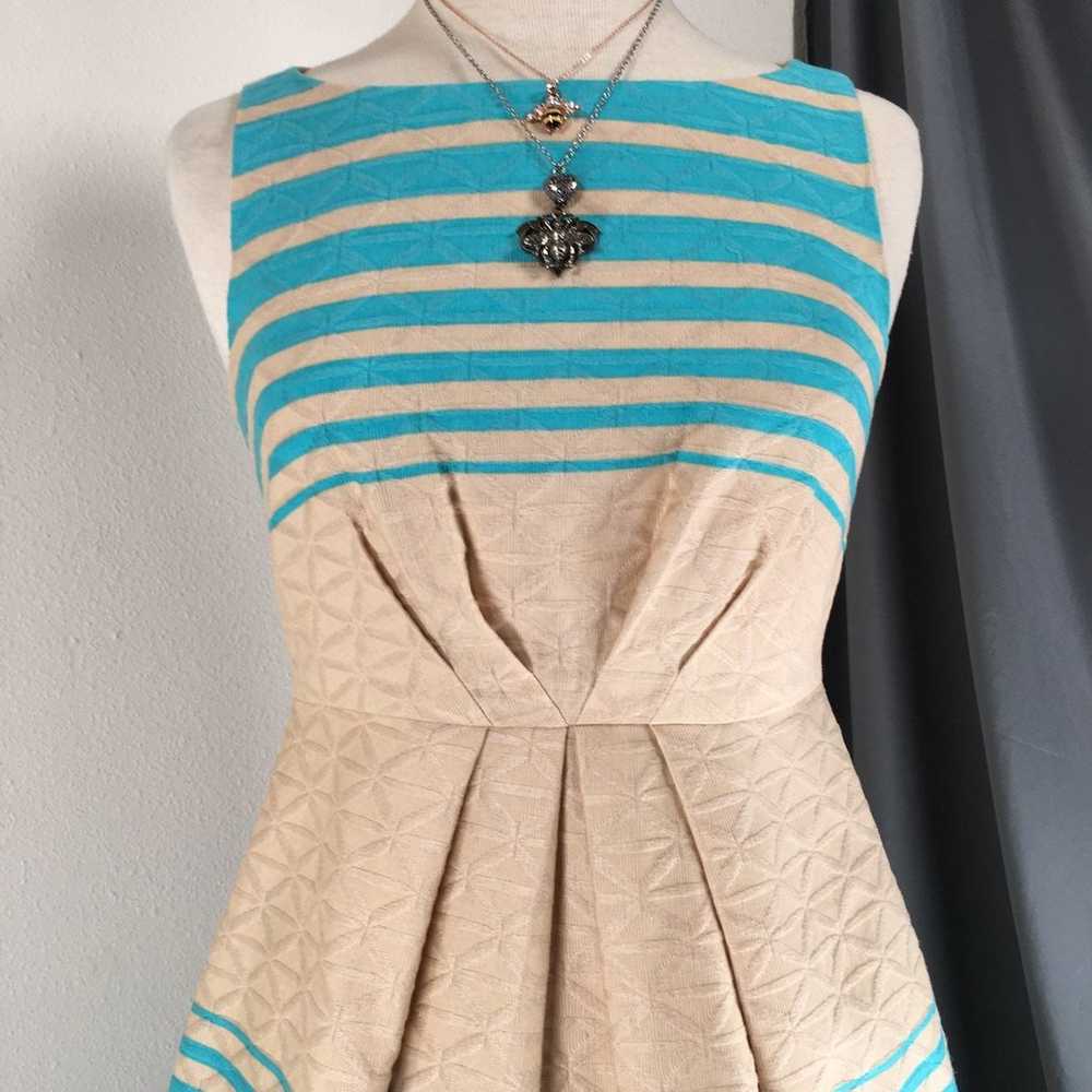 Taylor 60's Style Turquoise & Beige Stripe Tapest… - image 2