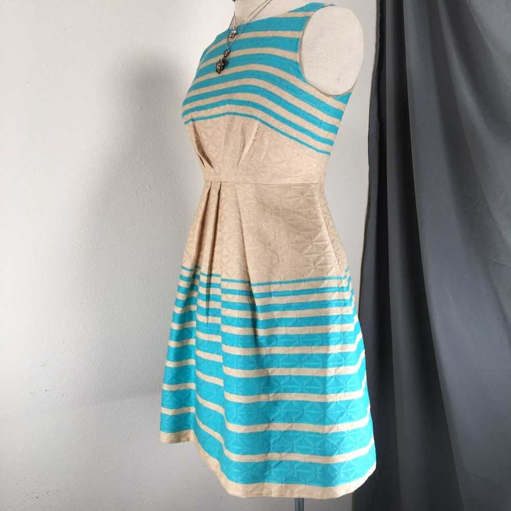 Taylor 60's Style Turquoise & Beige Stripe Tapest… - image 3