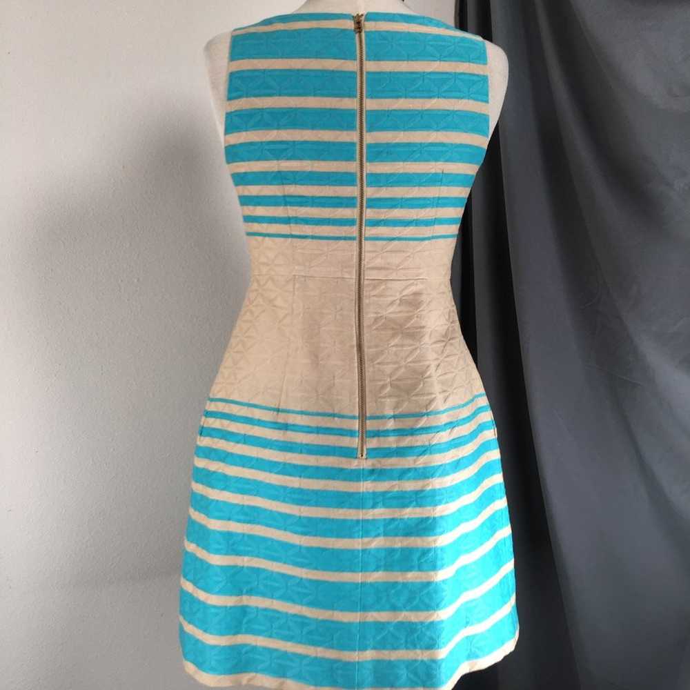 Taylor 60's Style Turquoise & Beige Stripe Tapest… - image 4