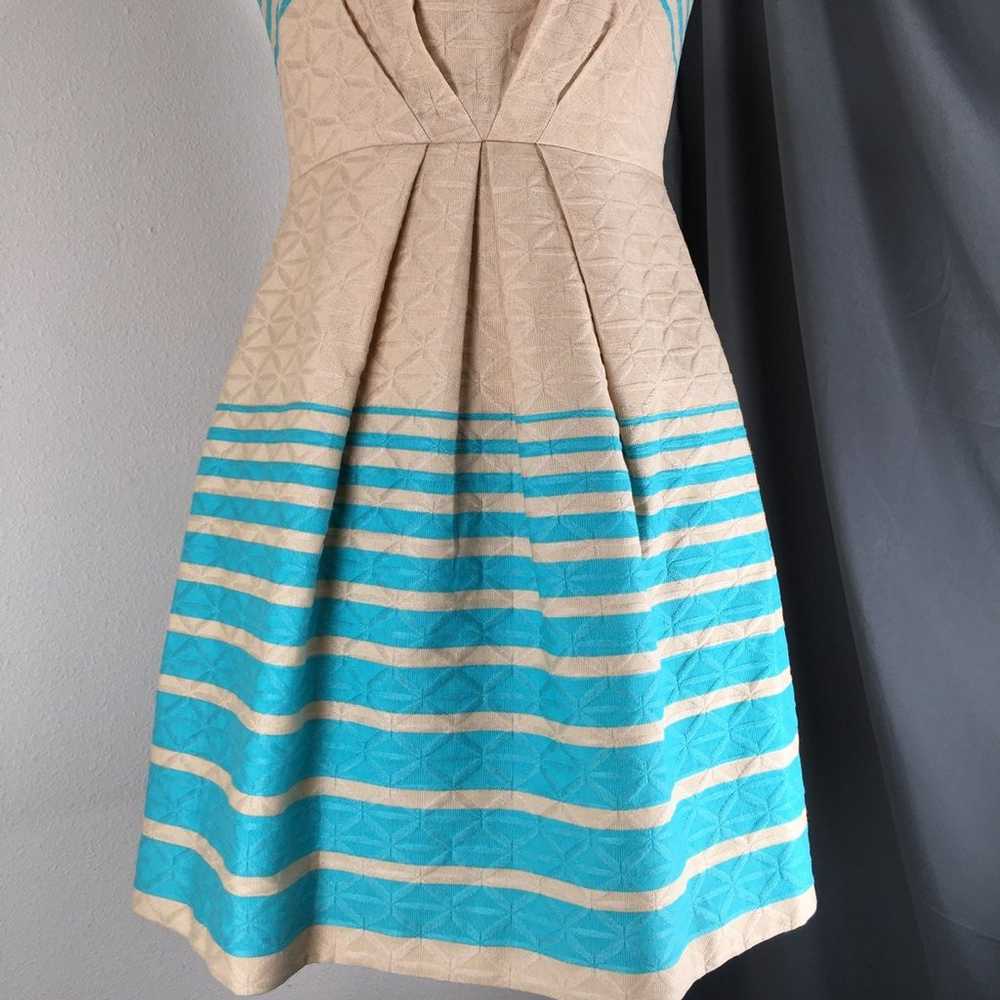 Taylor 60's Style Turquoise & Beige Stripe Tapest… - image 5