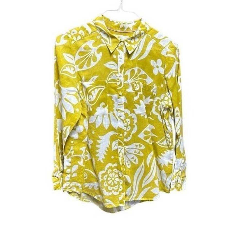 Boden Women’s Mustard Print Linen Long Sleeve But… - image 1