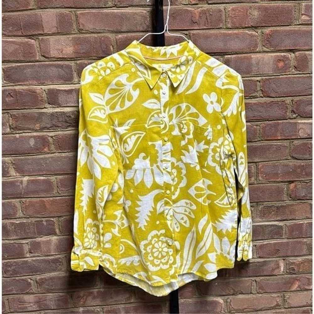 Boden Women’s Mustard Print Linen Long Sleeve But… - image 2