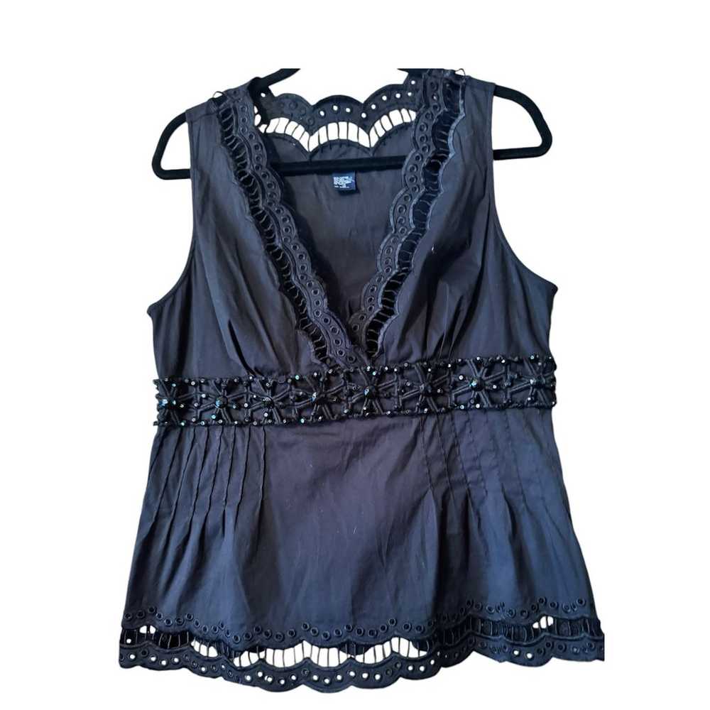 Boston Proper black embelished sleeveless top cot… - image 1