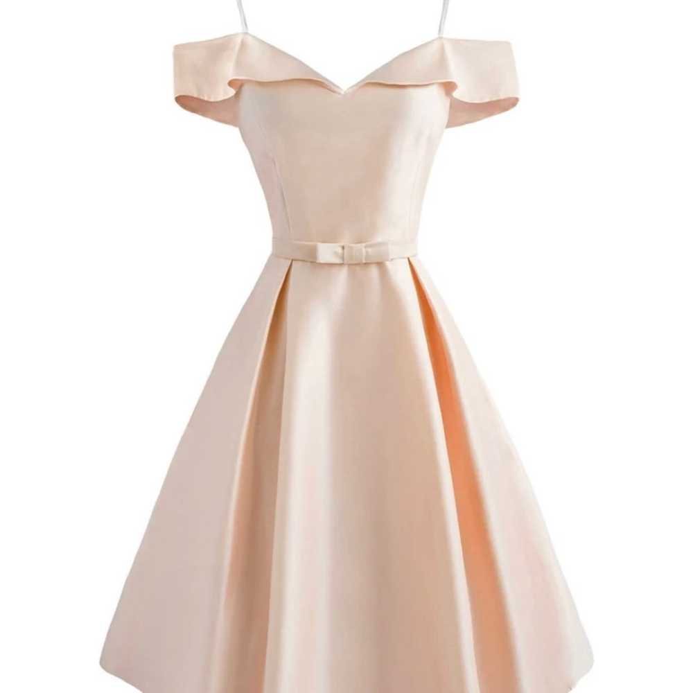 New- 1950S COLD SHOULDER SATIN BOW DRESS - image 1