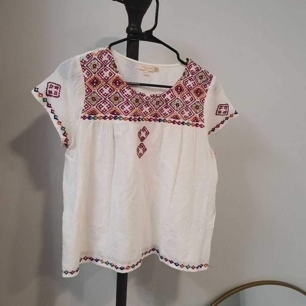 Pink chicken women’s embroidered blouse large - image 1