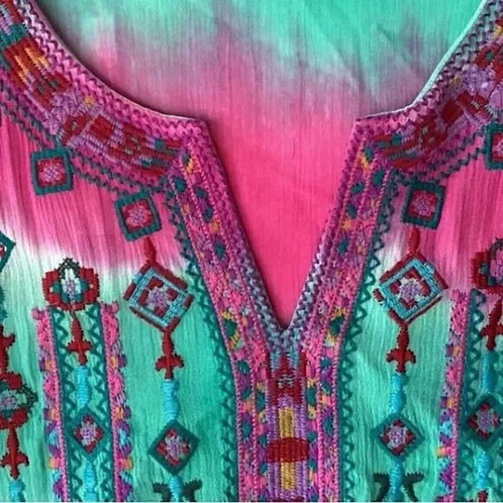 Calessa Boho Embroidered V Neck Tie Dye Tunic Top… - image 3