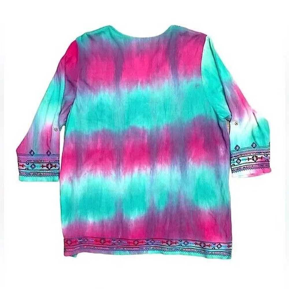 Calessa Boho Embroidered V Neck Tie Dye Tunic Top… - image 5