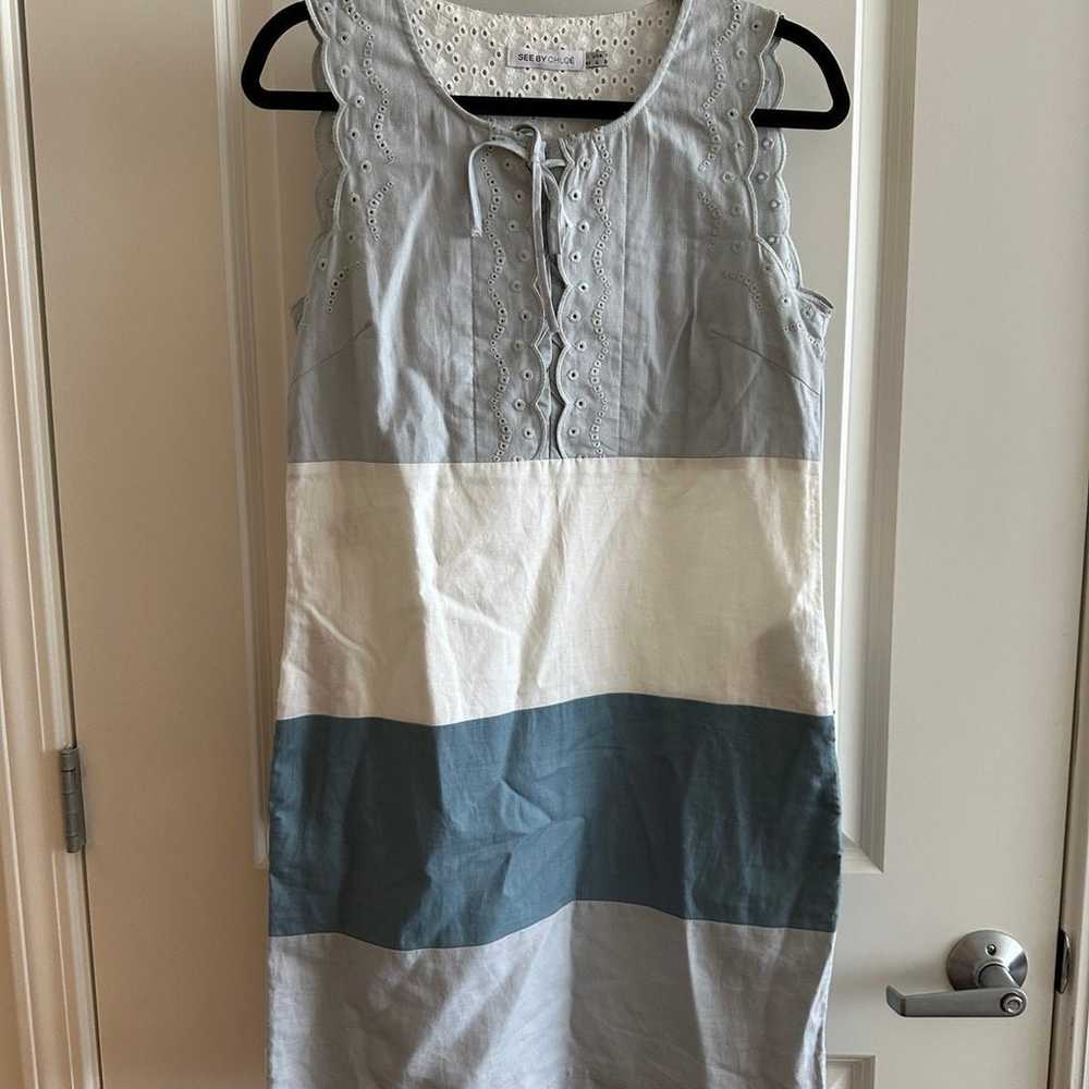 See by Chloe blue colorblock linen dress - image 4