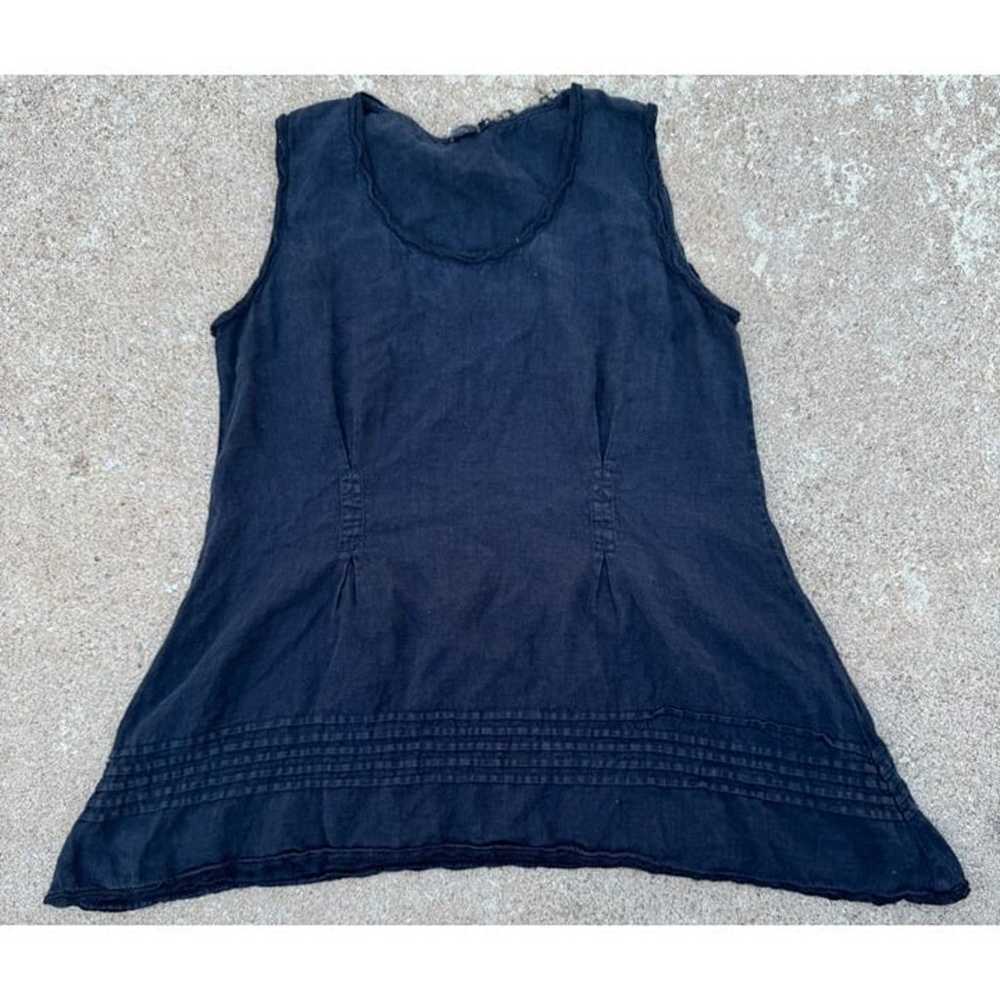 GRIZAS Linen Tunic Top Blouse Sleeveless Black Wo… - image 1