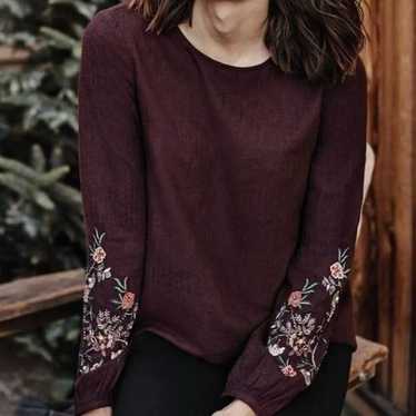 J. Jill Embroidered Beaded Burgundy Long Sleeve To