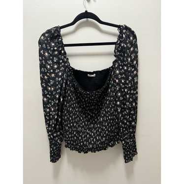 Reformation Pinto Smocked Black Floral Top