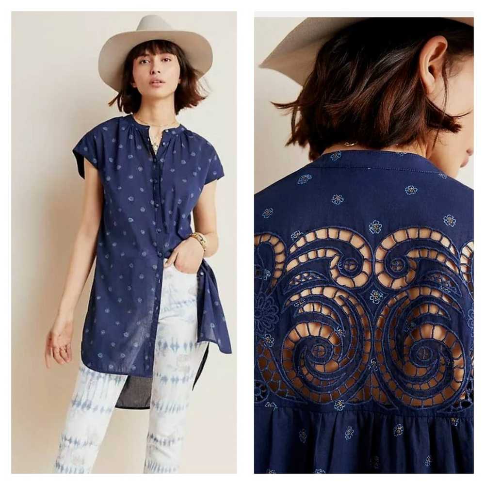 New Anthropologie Pilcro Lace Tunic $118 BLUE Sma… - image 1