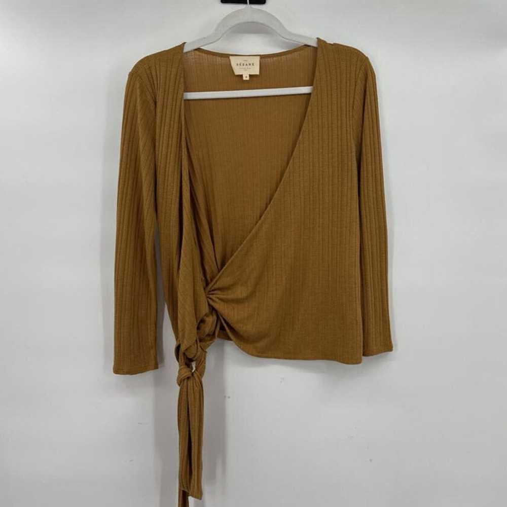 Women's Sézane Knit Wrap Brown Top Medium - image 2