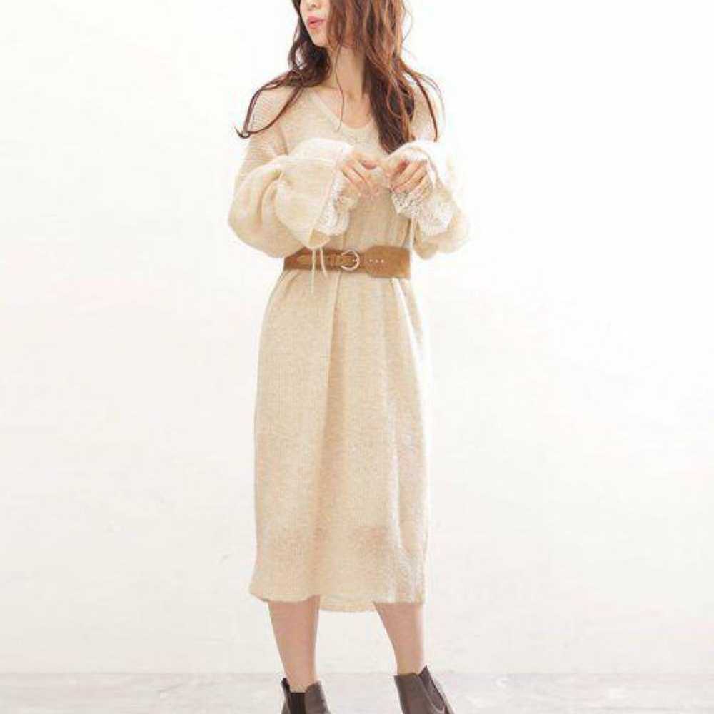 NANO universe Sleeve Lace Flare Mohair Knit Dress - image 2