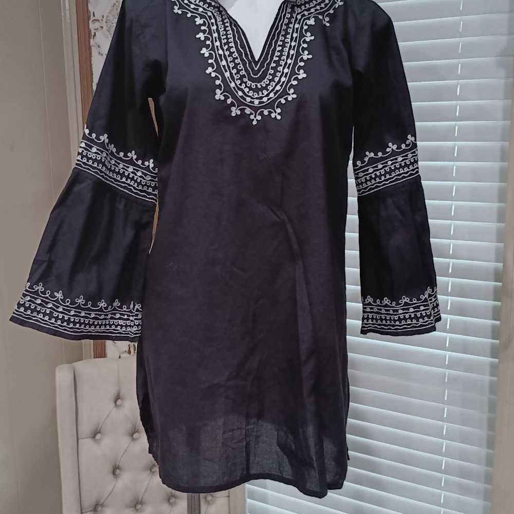 Madison Mathews Hand Embroidered Black Mini Dress… - image 1