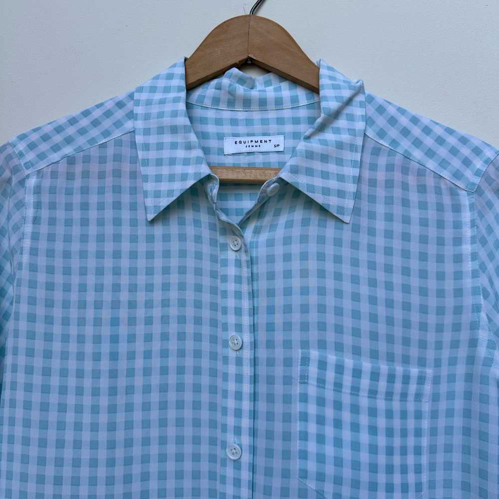 Equipment Femme Light Blue Gingham Silk Blouse - … - image 3