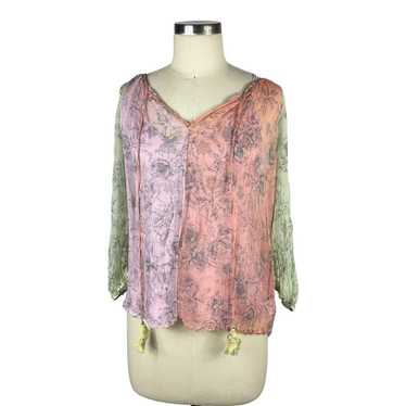 JOHNNY WAS Serena Peasant Silk Blouse Pastel Colo… - image 1