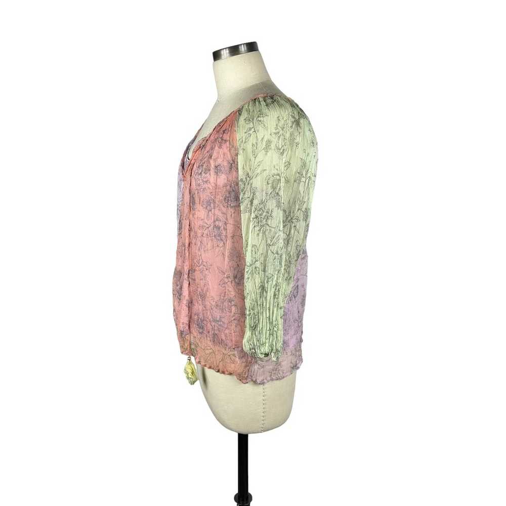 JOHNNY WAS Serena Peasant Silk Blouse Pastel Colo… - image 2