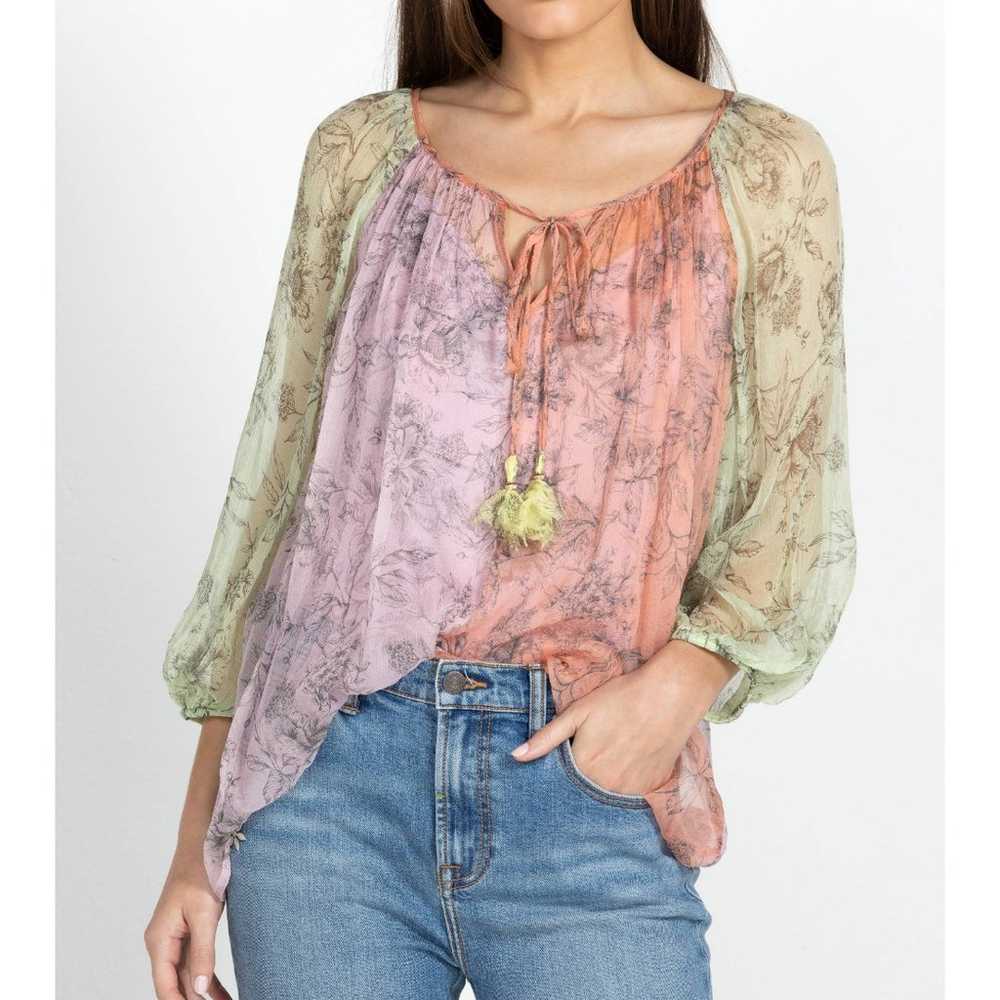 JOHNNY WAS Serena Peasant Silk Blouse Pastel Colo… - image 7