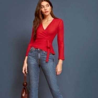 Reformation Red Langley Wrap Top S