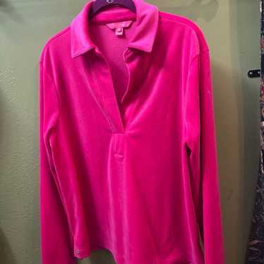 Lilly Pulitzer Velour Pink Palm August Top NWOT