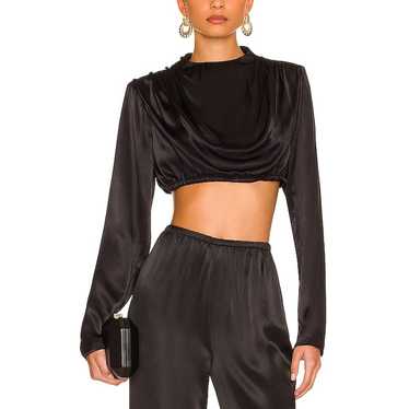 Camila Coelho 'Chelsie' Black Satin Crop Top Size 