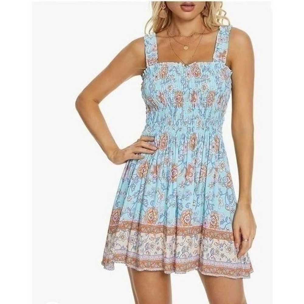 Smocked Ruffle Tube Top A Line Beach Mini Dress - image 1