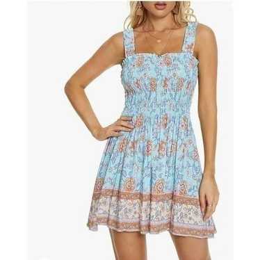 Smocked Ruffle Tube Top A Line Beach Mini Dress - image 1