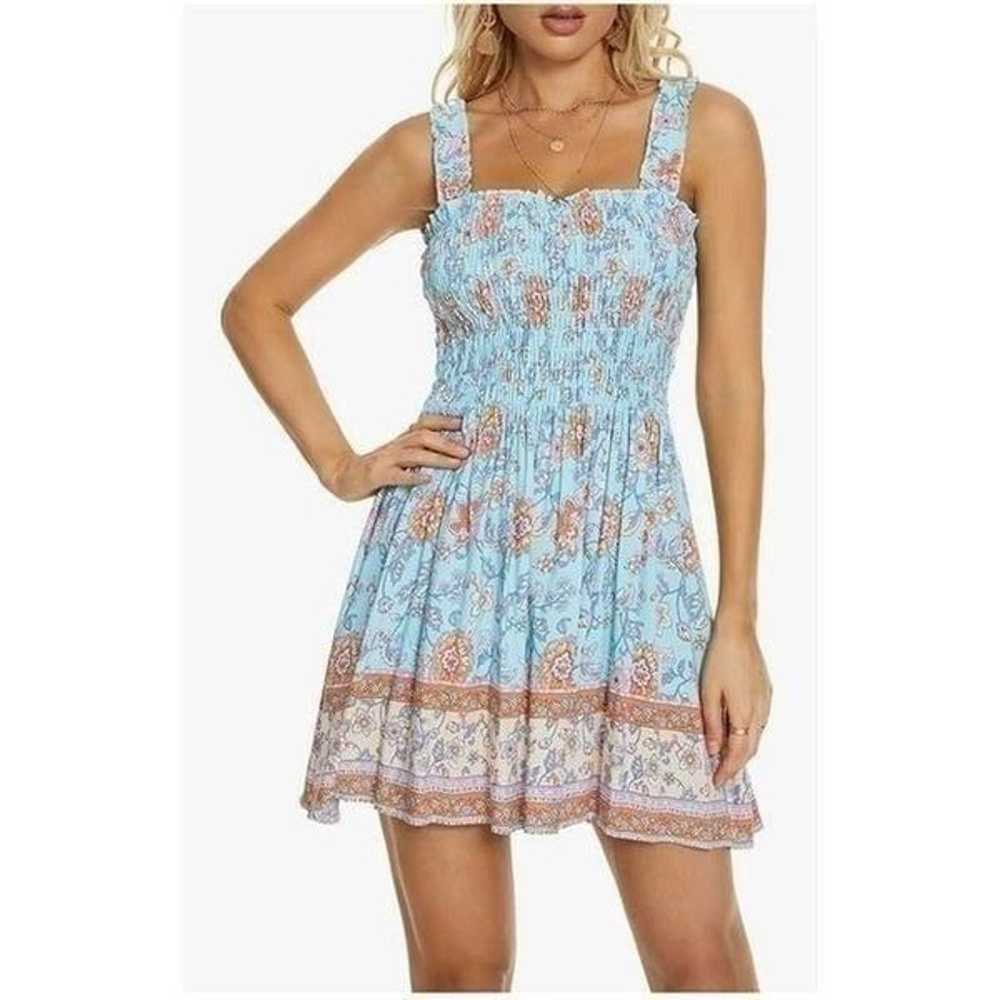 Smocked Ruffle Tube Top A Line Beach Mini Dress - image 3