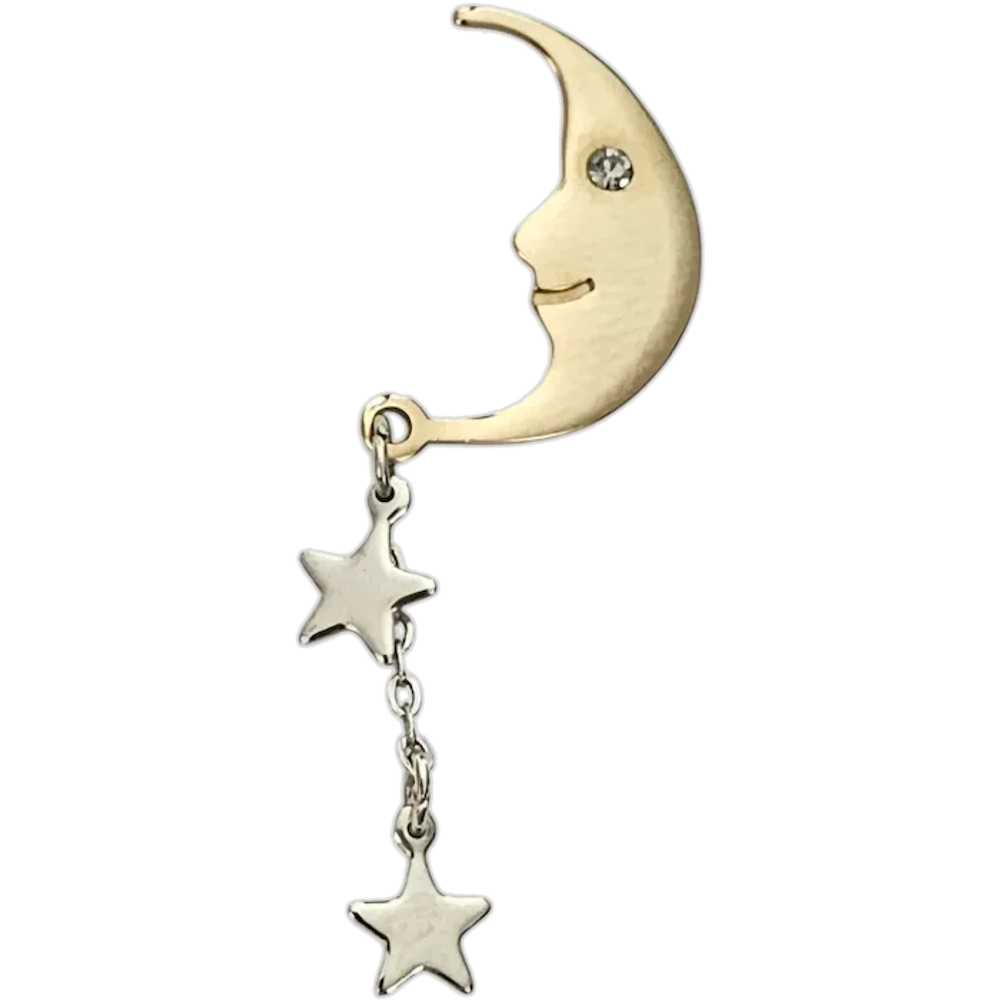 Avon Gold Tone Moon Pin Star Dangle Charm Scatter… - image 1