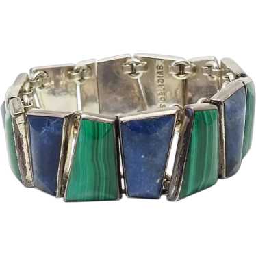 Fabulous heavy vintage sterling silver malachite l