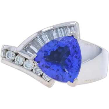 White Gold Tanzanite Diamond Ring - 18k Trillion … - image 1