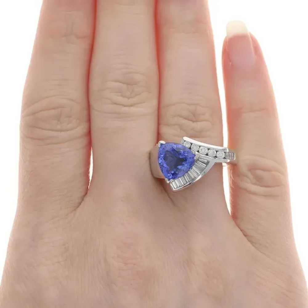 White Gold Tanzanite Diamond Ring - 18k Trillion … - image 2