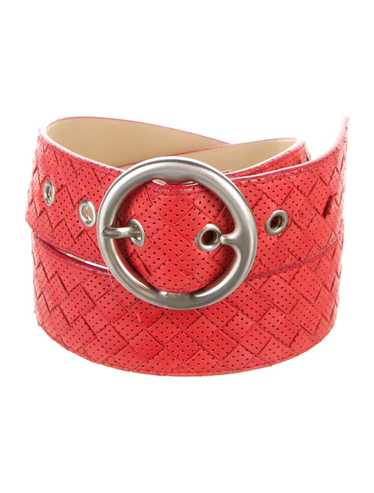 Bottega Veneta Belt Red Leather Silver-Tone Hardw… - image 1