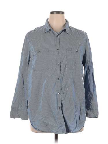 Chaps Women Blue Long Sleeve Button-Down Shirt 1X 