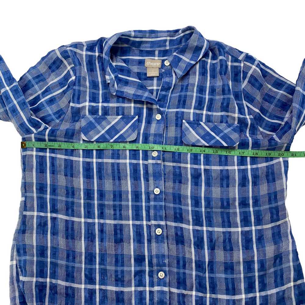 Chicos CHICOS Blue White Lightweight Plaid Shirt … - image 8