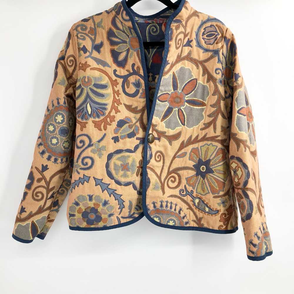 Double-sided Quilted Jacket Blue/Tan Floral Butto… - image 11