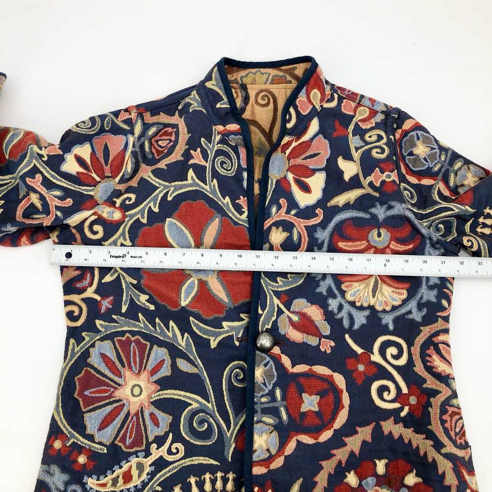 Double-sided Quilted Jacket Blue/Tan Floral Butto… - image 7