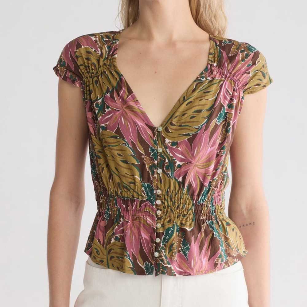 Madewell Suzy Tropical Print Linen Blend Top Size… - image 1