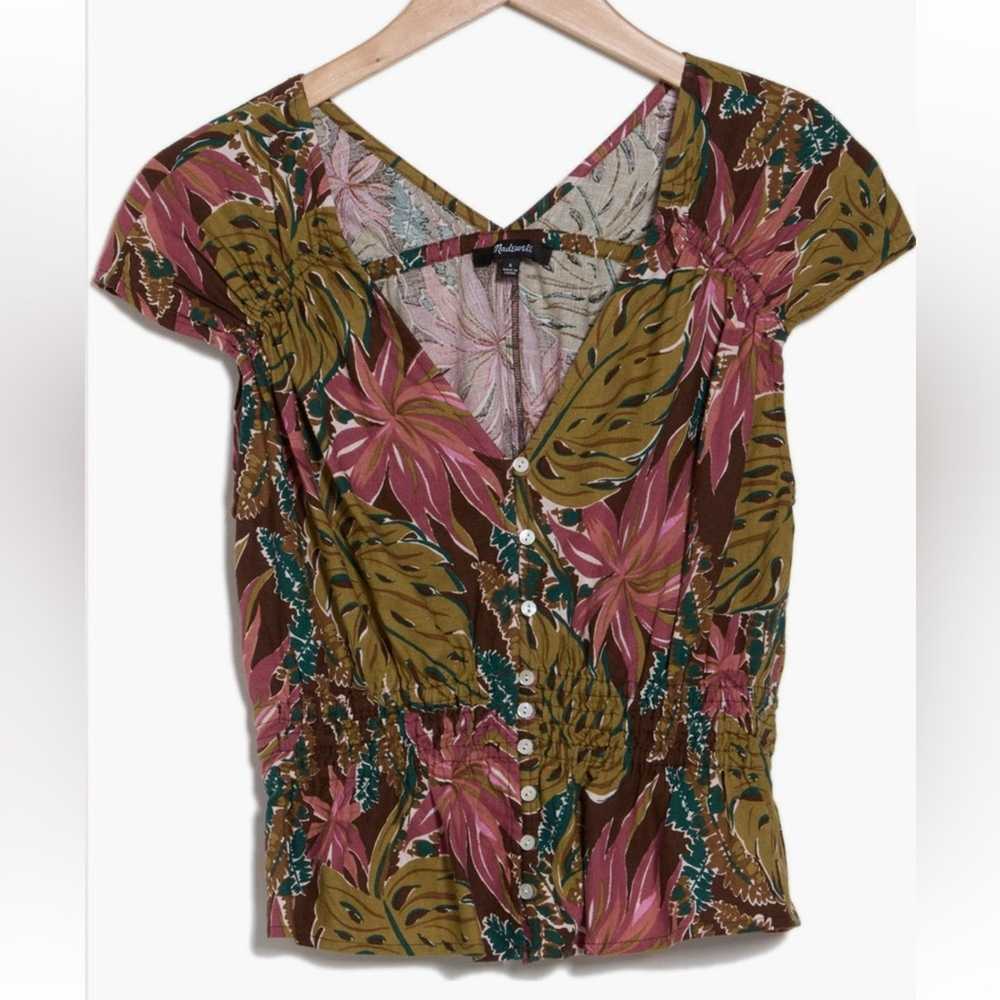 Madewell Suzy Tropical Print Linen Blend Top Size… - image 3