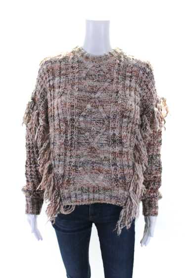 Joie Womens Cable Knit Fringe Crew Neck Long Sleev