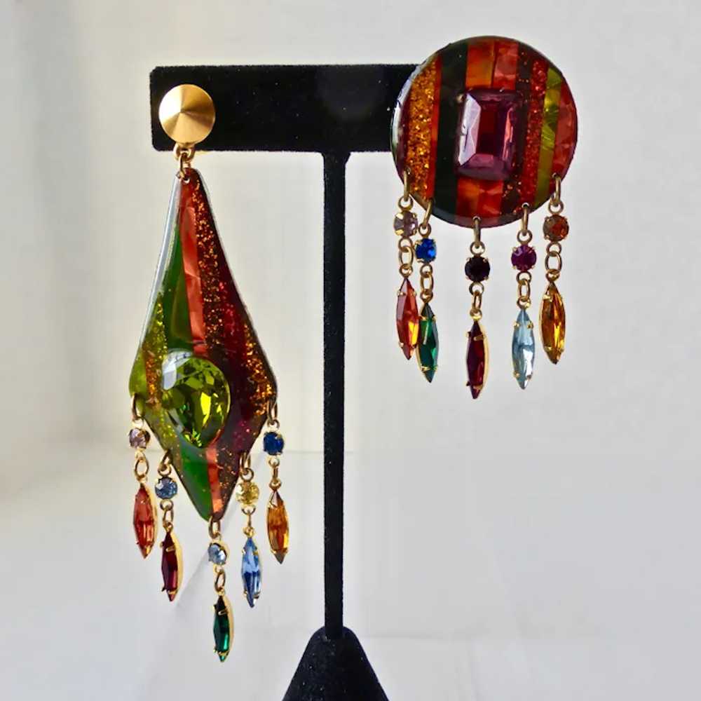 Colorful Asymmetrical Handcrafted Earrings, Post … - image 2