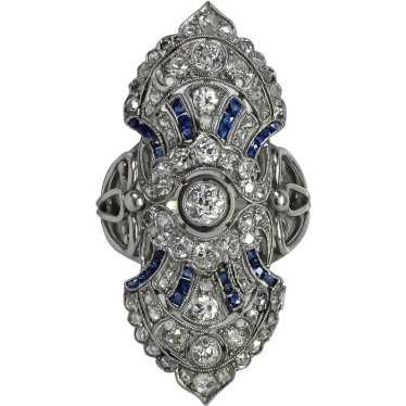 Circa 1910's Edwardian Platinum Diamond & Sapphire