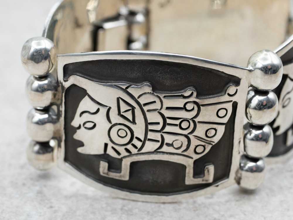 Mexican Sterling Silver Inca Figure Panel Bracelet - image 2