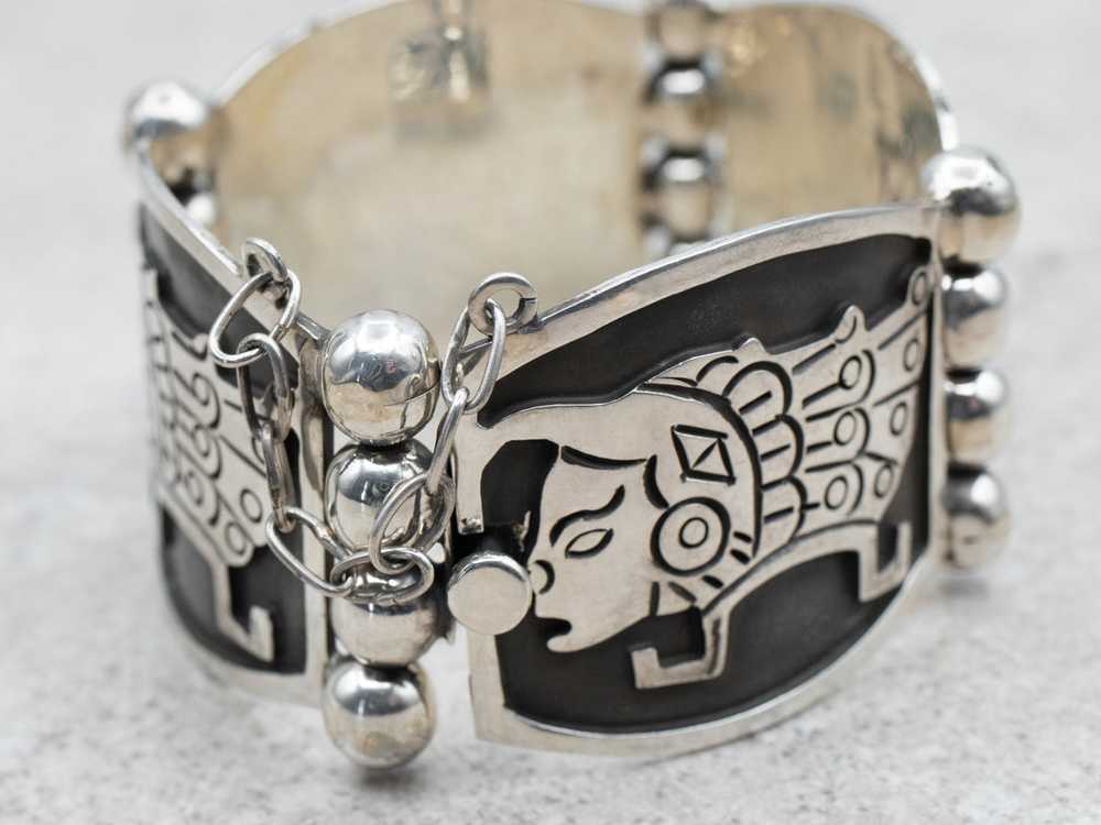 Mexican Sterling Silver Inca Figure Panel Bracelet - image 3