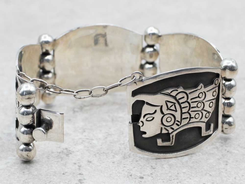 Mexican Sterling Silver Inca Figure Panel Bracelet - image 4